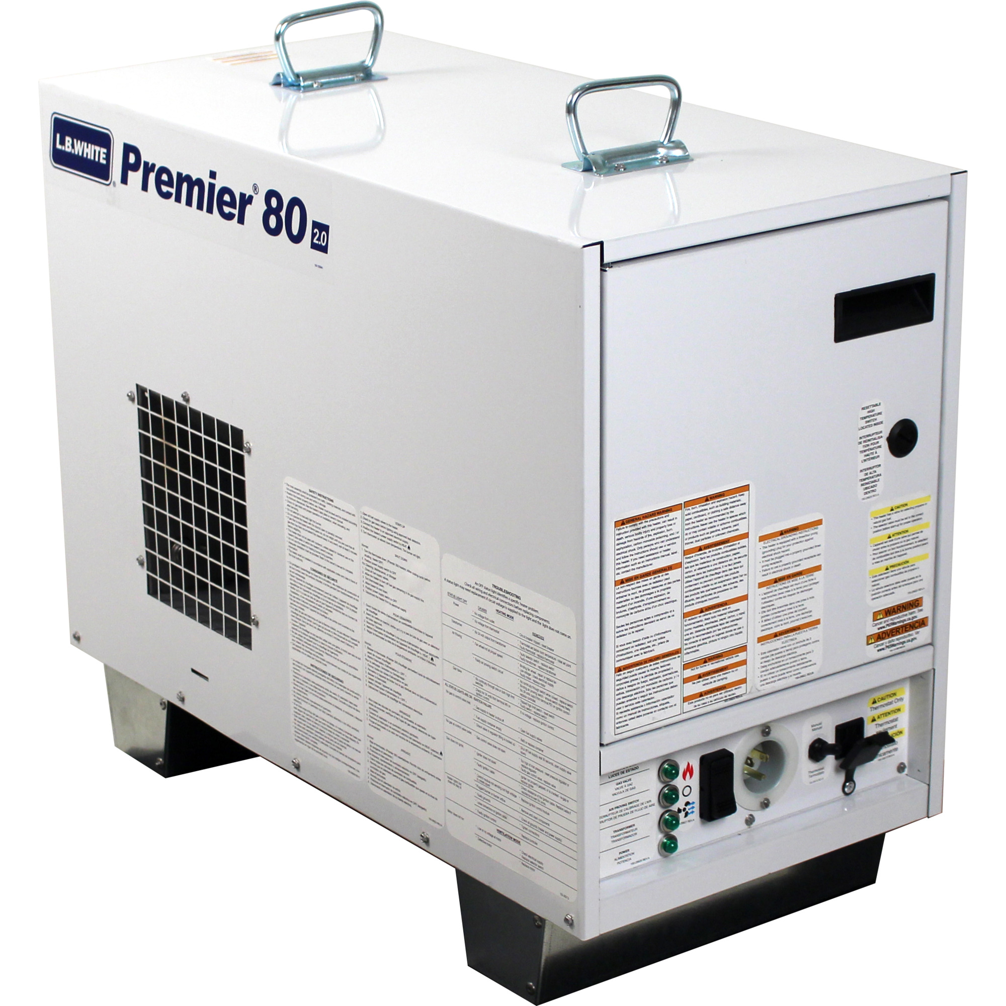 L.B. White Premier 80 2.0 80K BTU LP Enclosed Flame, Heat Type Forced Air, Heat Output 80000 Btu/hour, Model# Premier 80 2.0